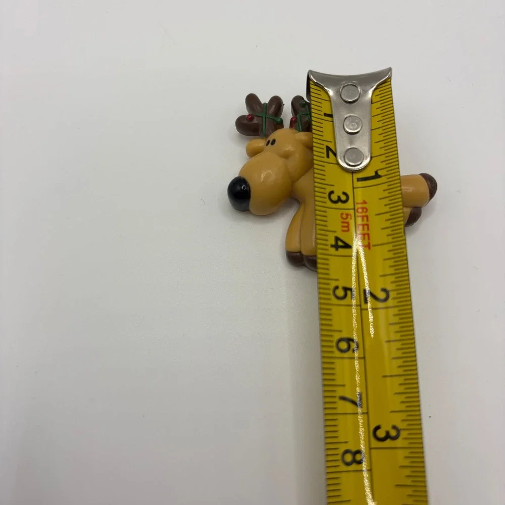 Vintage Russ Berrie Reindeer Pin Christmas Brooch Brown Tan Red Holiday Jewelry